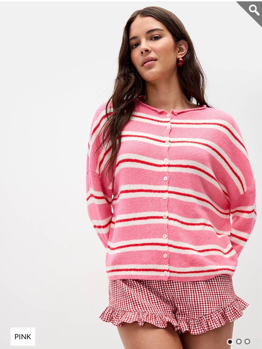 Women's Pink Striped Button-Front Cardigan Sweater